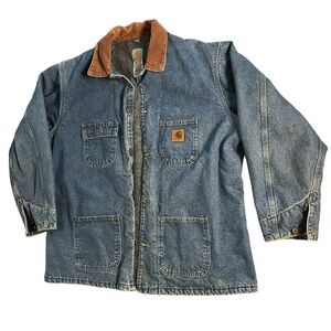 Carhartt Vintage USA Denim fleece Lined Heavyweight Work Coat Men's XL C59 DST
